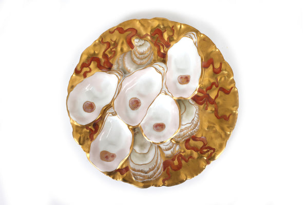 RARE 1892 Limoges Oyster Plate in Turkey Pattern World's Fair Commemorative Hand Painted Gold & Coral
