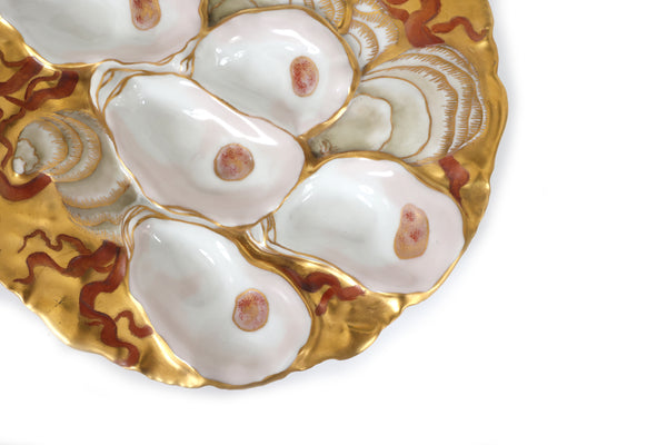 RARE 1892 Limoges Oyster Plate in Turkey Pattern World's Fair Commemorative Hand Painted Gold & Coral