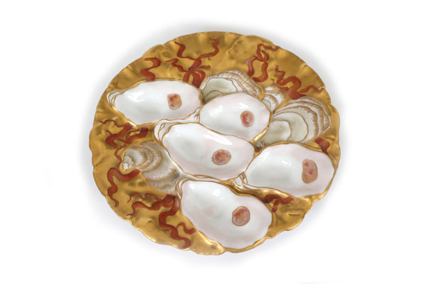 RARE 1892 Limoges Oyster Plate in Turkey Pattern World's Fair Commemorative Hand Painted Gold & Coral