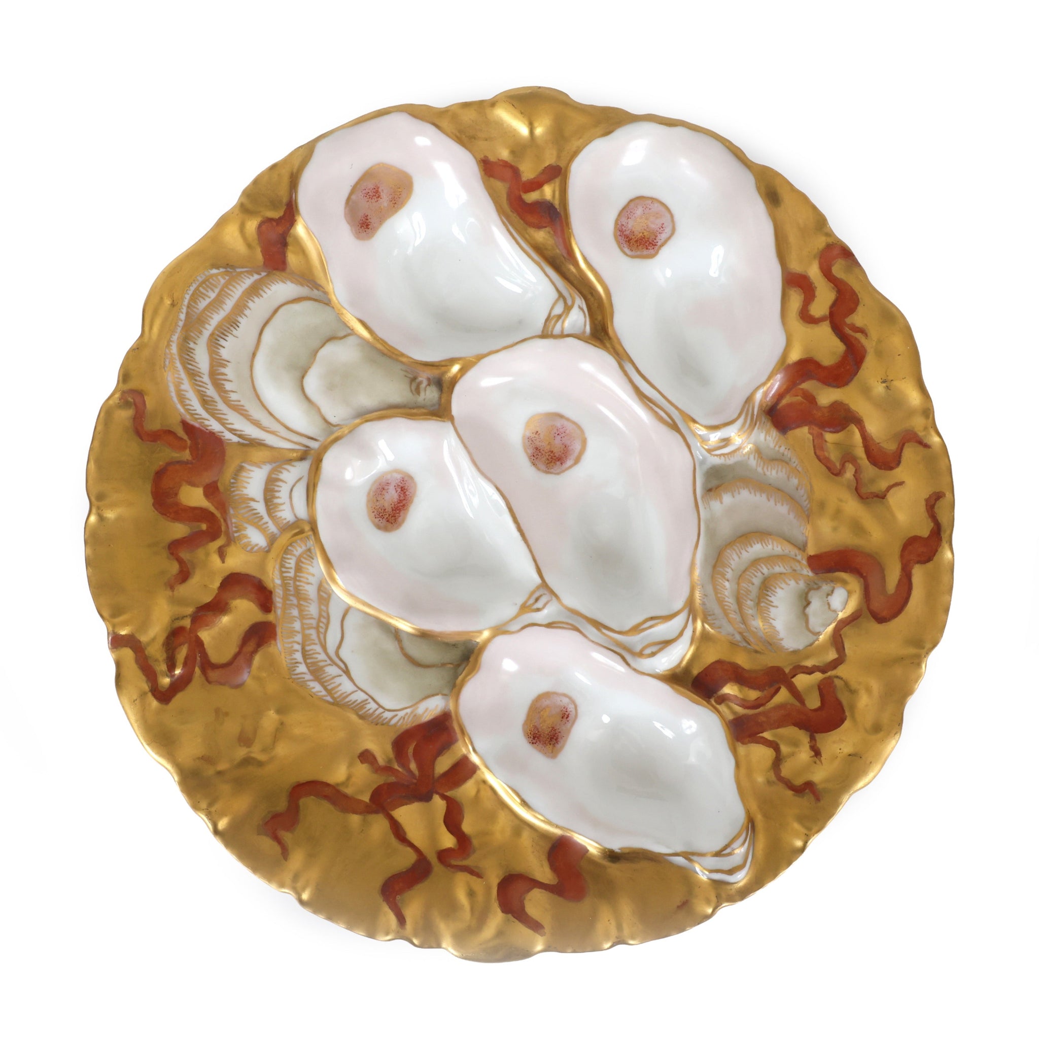 RARE 1892 Limoges Oyster Plate in Turkey Pattern World's Fair Commemorative Hand Painted Gold & Coral