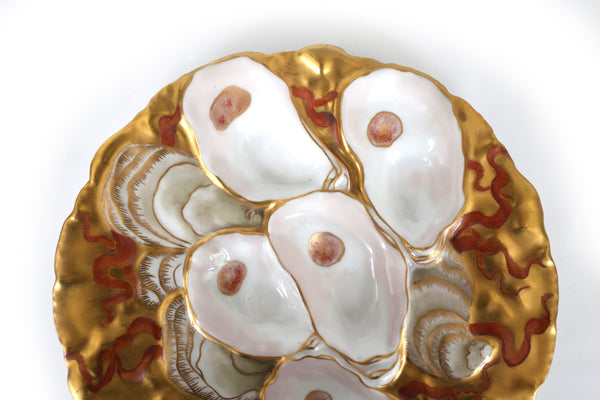 RARE 1892 Limoges Oyster Plate in Turkey Pattern World's Fair Commemorative Hand Painted Gold & Coral