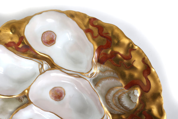 RARE 1892 Limoges Oyster Plate in Turkey Pattern World's Fair Commemorative Hand Painted Gold & Coral