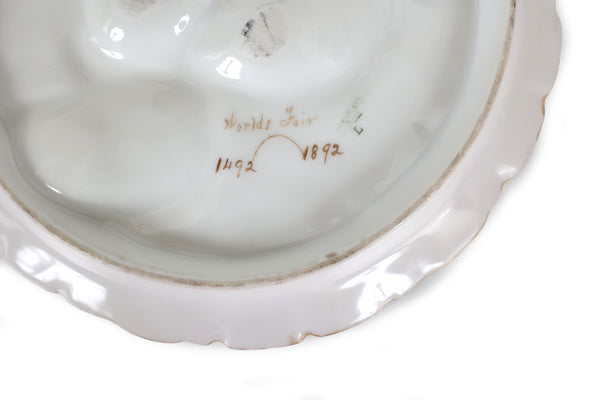 RARE 1892 Limoges Oyster Plate in Turkey Pattern World's Fair Commemorative Hand Painted Gold & Coral