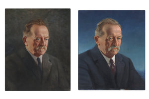Set of Two Grim and Not So Grim Portrait Paintings of a Businessman - Large Paintings