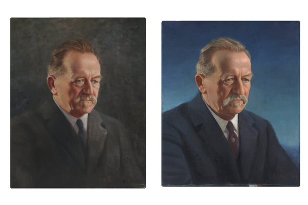 Set of Two Grim and Not So Grim Portrait Paintings of a Businessman - Large Paintings