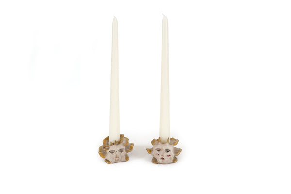 Fun and Unusual Man and Woman Ceramic Candlestick Holders - Handmade