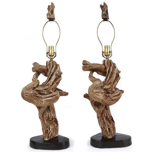 Pair of Mid Century Plaster Driftwood Table Lamps - Rewired