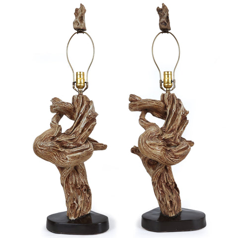Pair of Mid Century Plaster Driftwood Table Lamps - Rewired