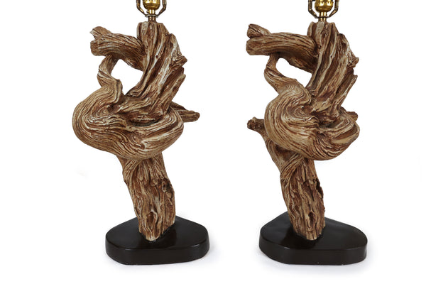 Pair of Mid Century Plaster Driftwood Table Lamps - Rewired