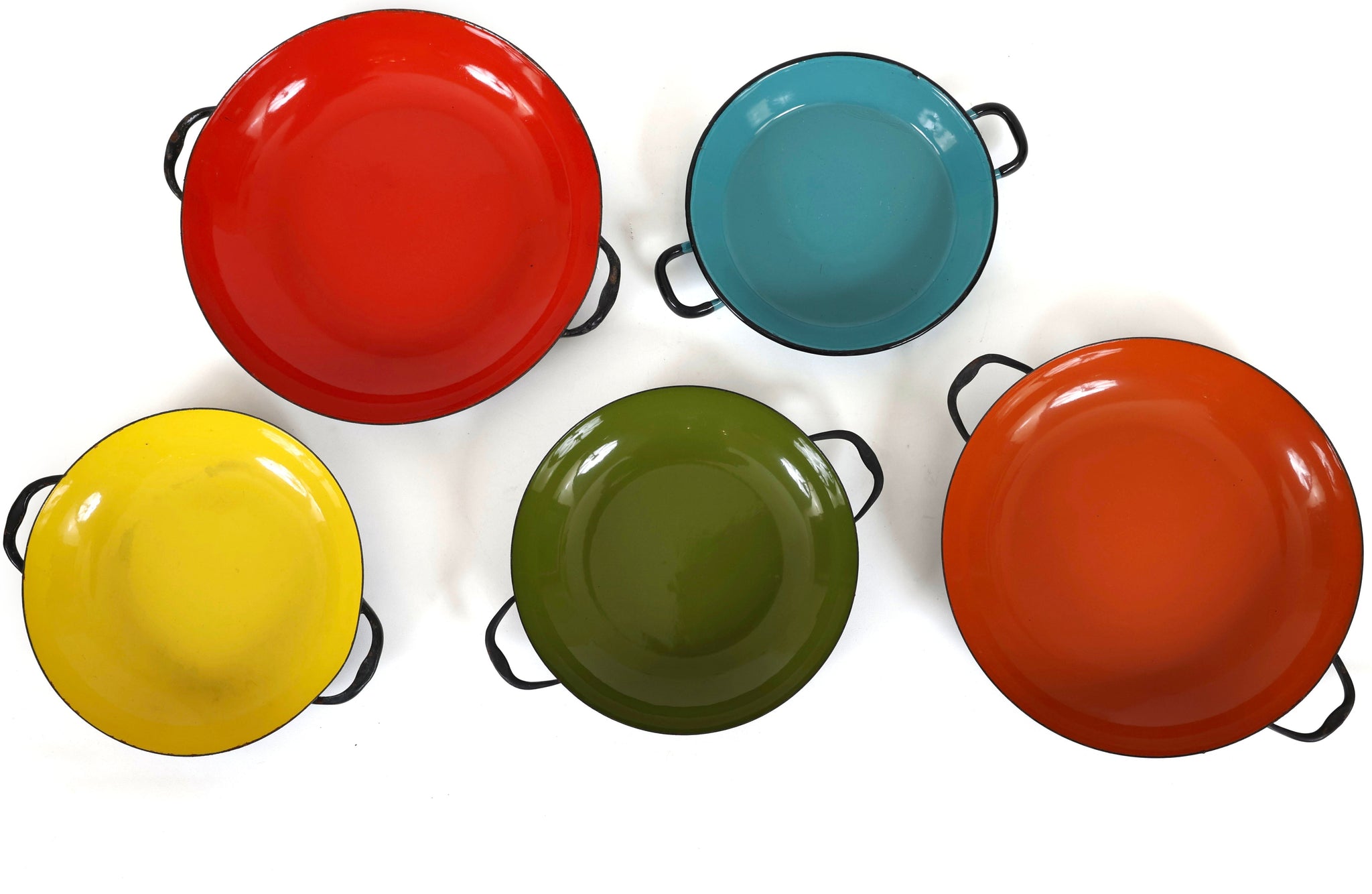 Set of 5 Nesting Enameled Saute Pans - Mid Century Modern
