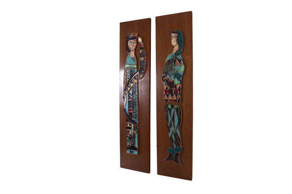Pair of MCM Ceramic Wall Art - Attributed to Artist Harris G Strong