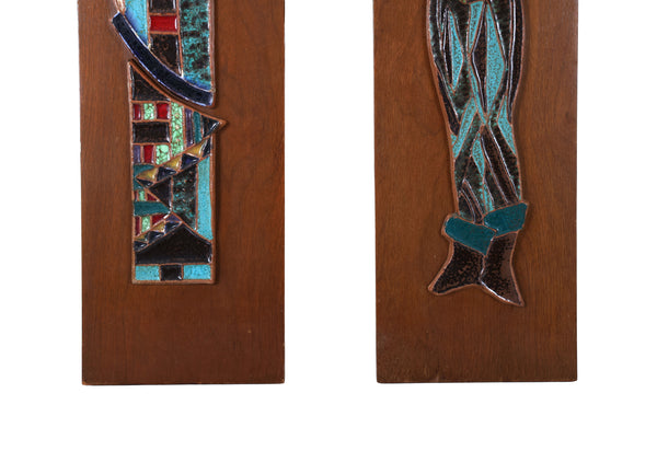 Pair of MCM Ceramic Wall Art - Attributed to Artist Harris G Strong