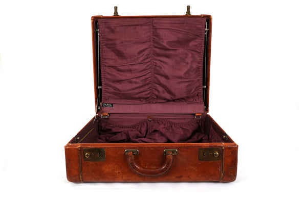 Vintage Genuine Leather Suitcase with Stainfree Burgundy Interior