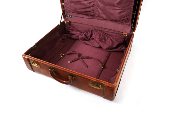 Vintage Genuine Leather Suitcase with Stainfree Burgundy Interior
