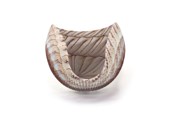 Large Yalos Murano Shell Ivory and Brown Glass Bowl - Folded Glass Centerpiece