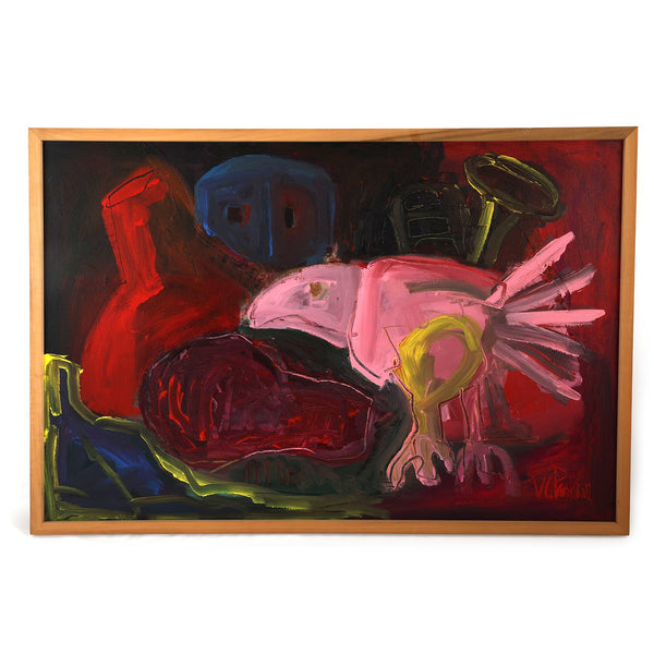 Large Expressionist Painting "Fowl Play" by Artist Virginia Cohn Parkum