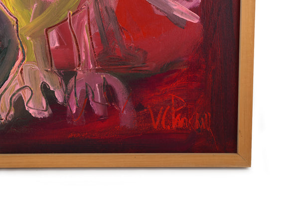 Large Expressionist Painting "Fowl Play" by Artist Virginia Cohn Parkum