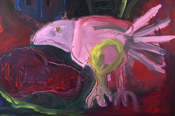 Large Expressionist Painting "Fowl Play" by Artist Virginia Cohn Parkum
