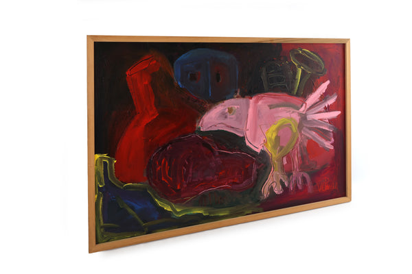 Large Expressionist Painting "Fowl Play" by Artist Virginia Cohn Parkum