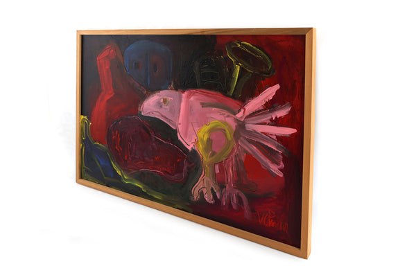 Large Expressionist Painting "Fowl Play" by Artist Virginia Cohn Parkum