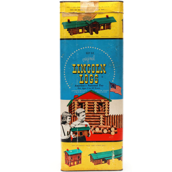 Lincoln Log Set 5C with 215 Pieces in Original Box with Lid - Vintage 1960's