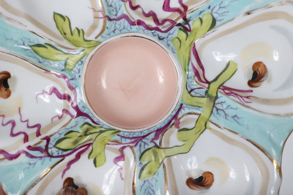 Antique Continental Hand Painted Oyster Plate, circa 1900