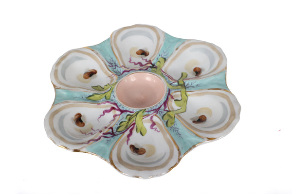 Antique Continental Hand Painted Oyster Plate, circa 1900