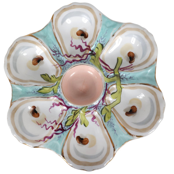 Antique Continental Hand Painted Oyster Plate, circa 1900