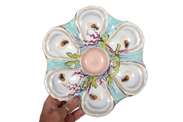 Antique Continental Hand Painted Oyster Plate, circa 1900