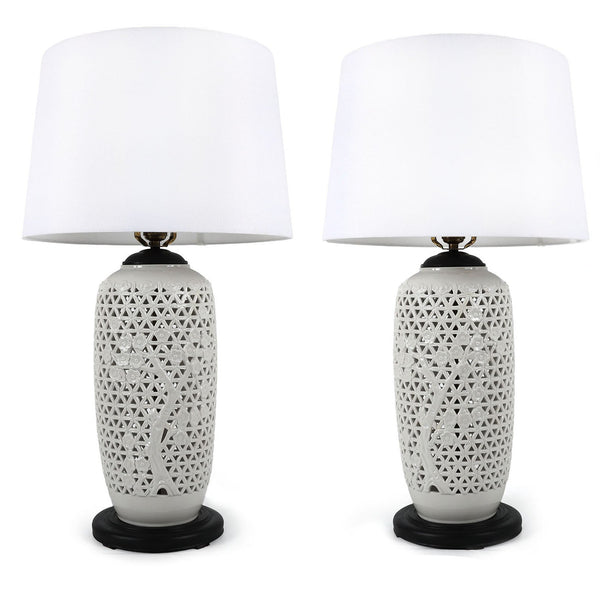 Vintage Reticulated Blanc De Chine Table Lamps, a Pair