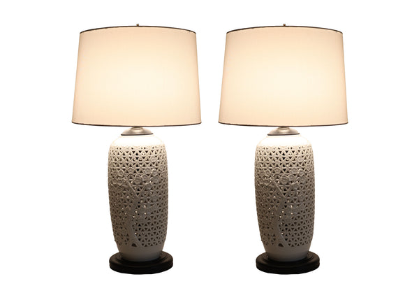 Vintage Reticulated Blanc De Chine Table Lamps, a Pair