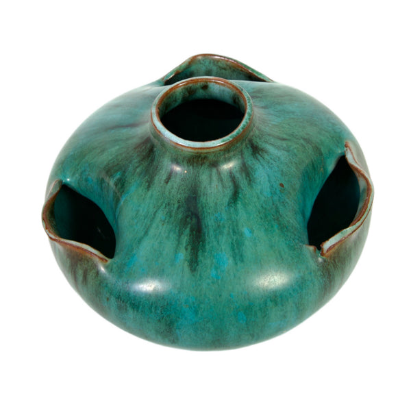 Arts and Crafts Styled Multi Hole Turquoise Bud Vase