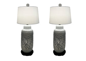 Pair of Mid Century Blanc de Chine Reticulated Ginger Jar Ceramic Table Lamps